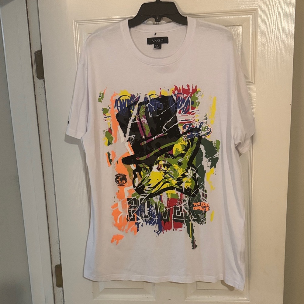 Akoo Men's White Tee with Multicolor Graphic